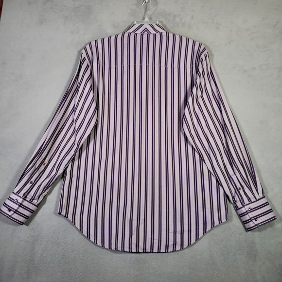 Robert Graham Shirt Mens XL Purple Black Stripe Button Long Sleeve Cotton Luxury - Picture 3 of 10